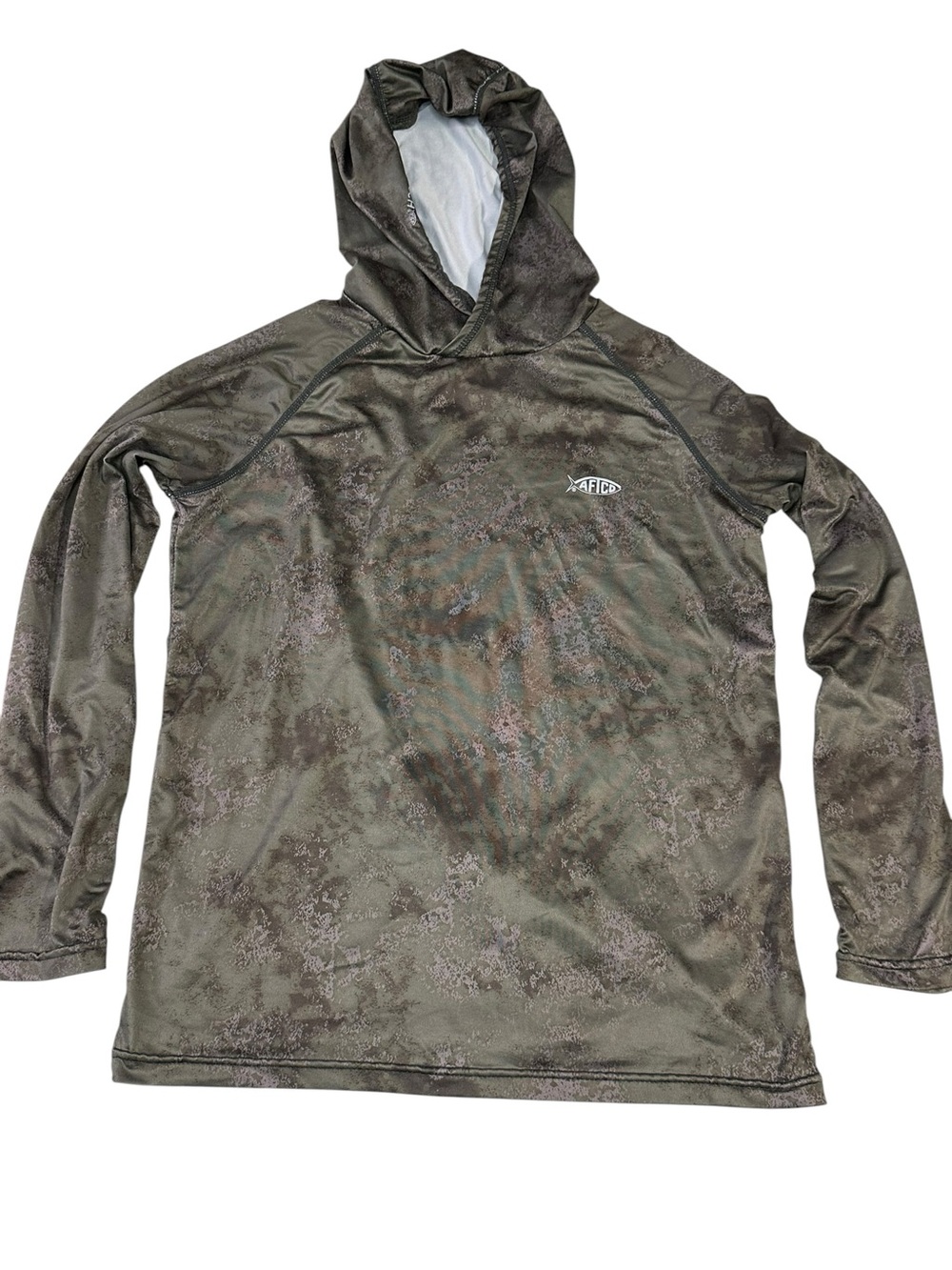 AFTCO Youth Medium Camo Hooded Performance Fishing Sun Shirt